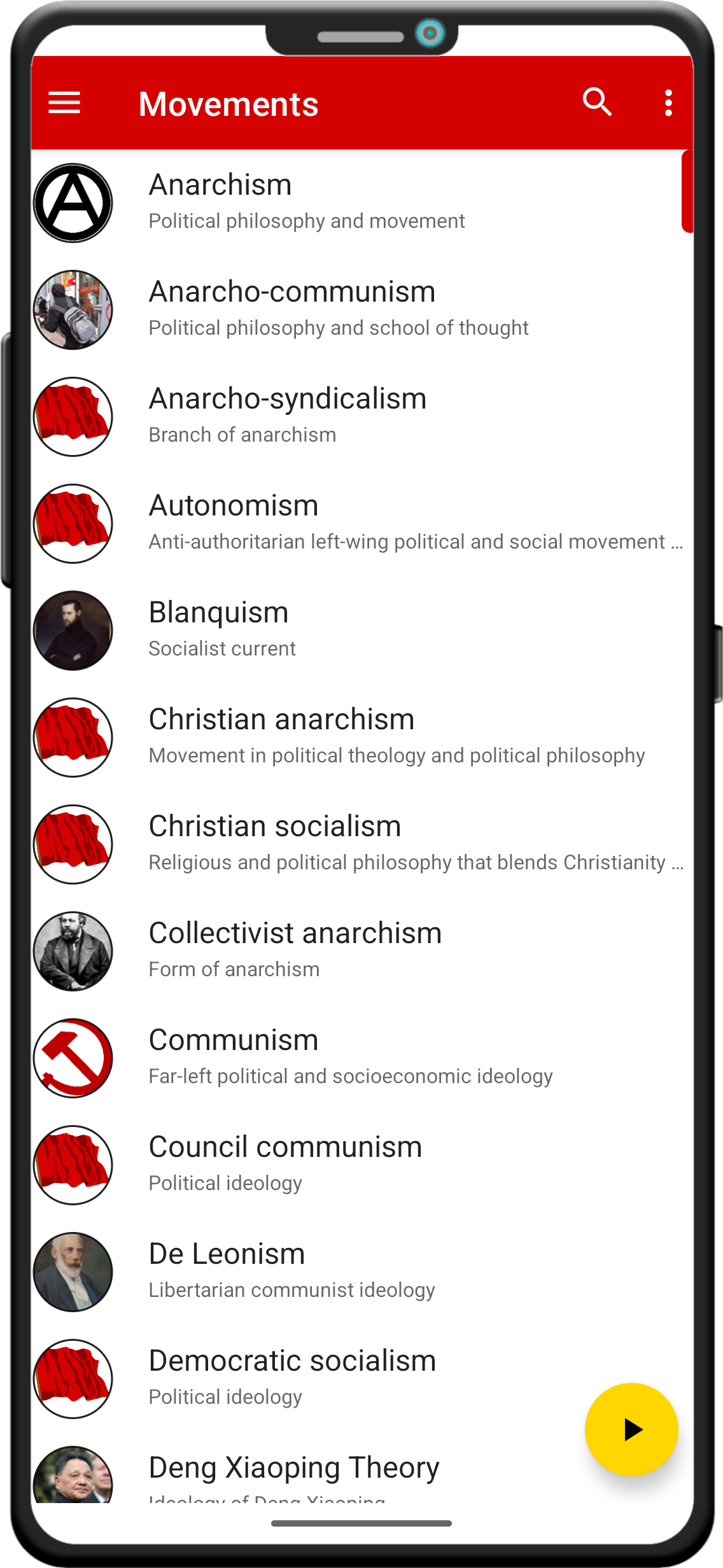 Screenshot of movements browsing in World of Communism.