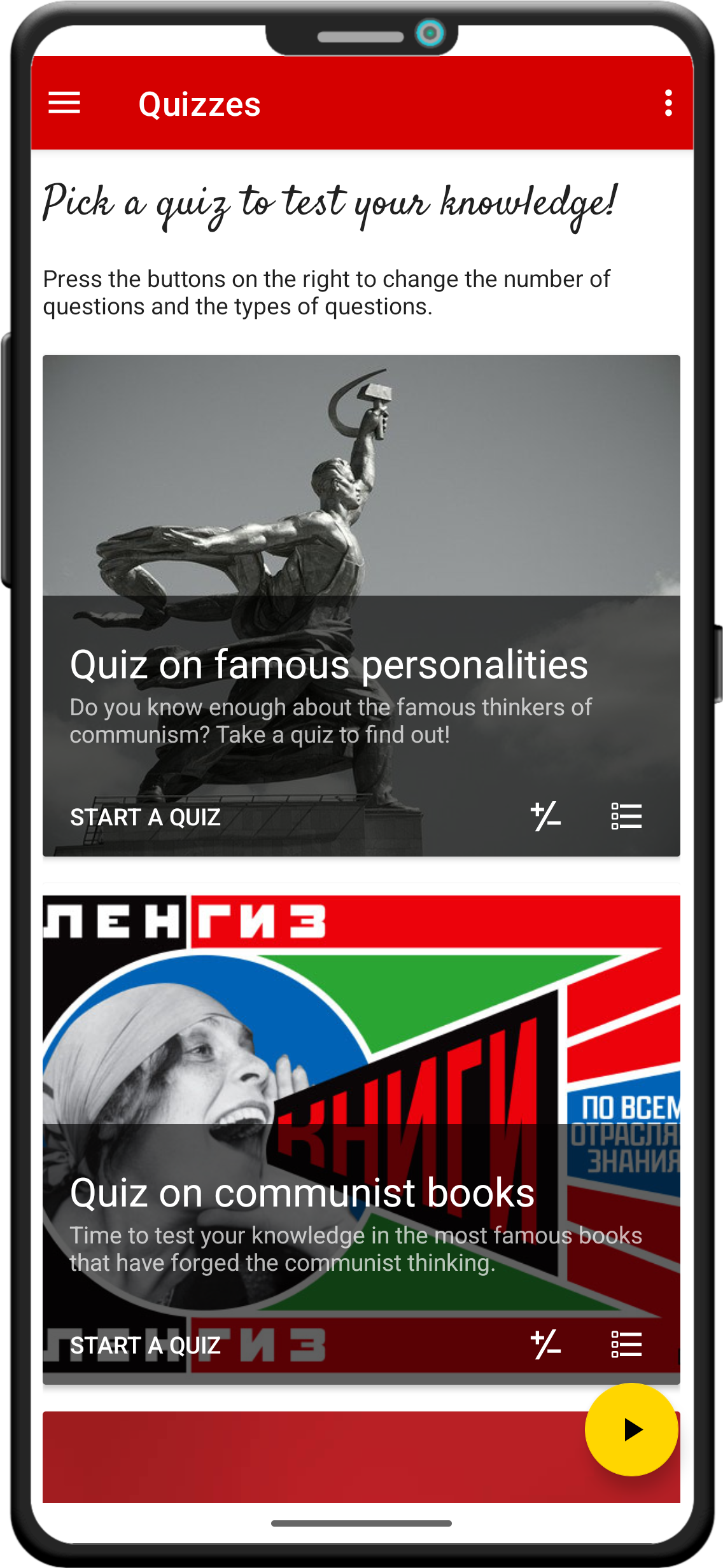 Screenshot of tailored quiz setup in World of Communism.