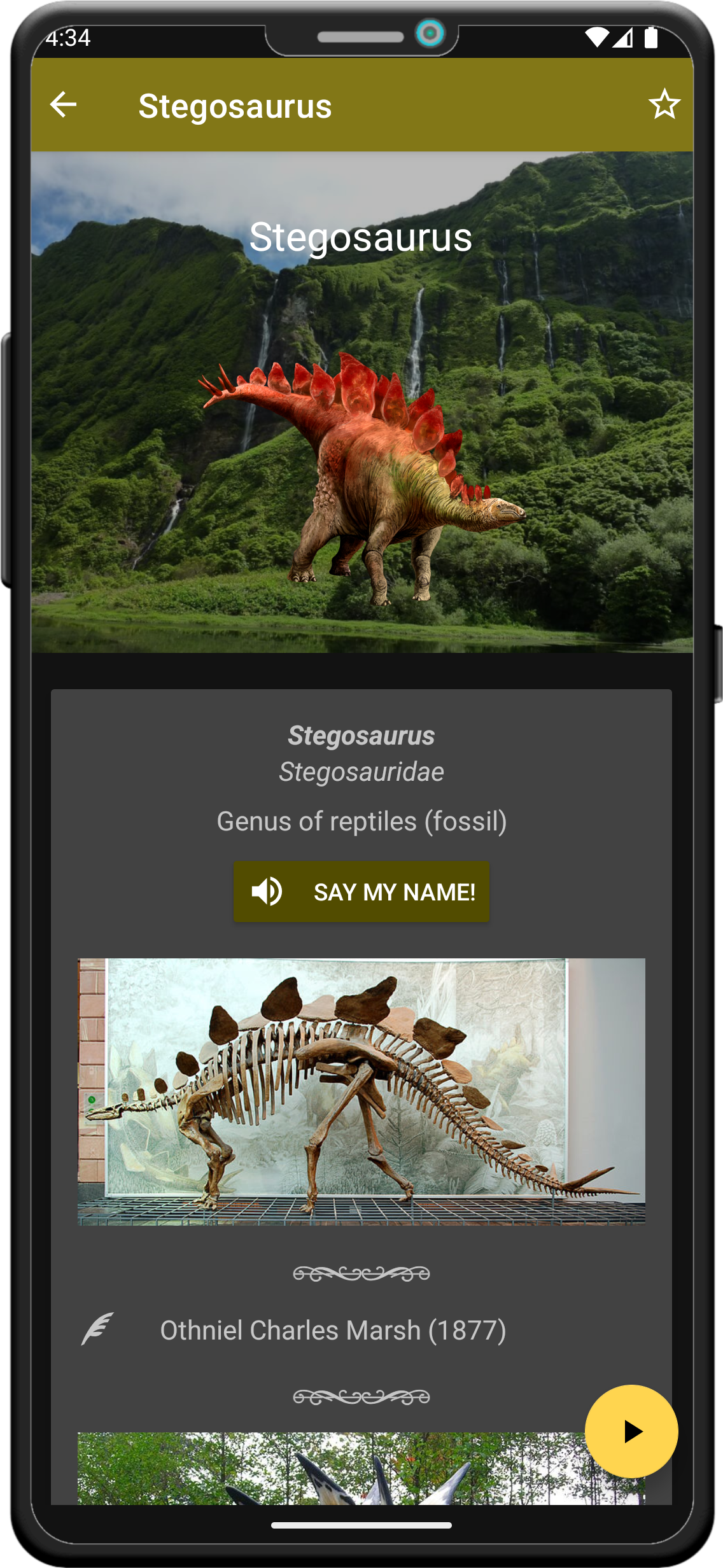 Screenshot of World of Dinosaurs in dark mode.