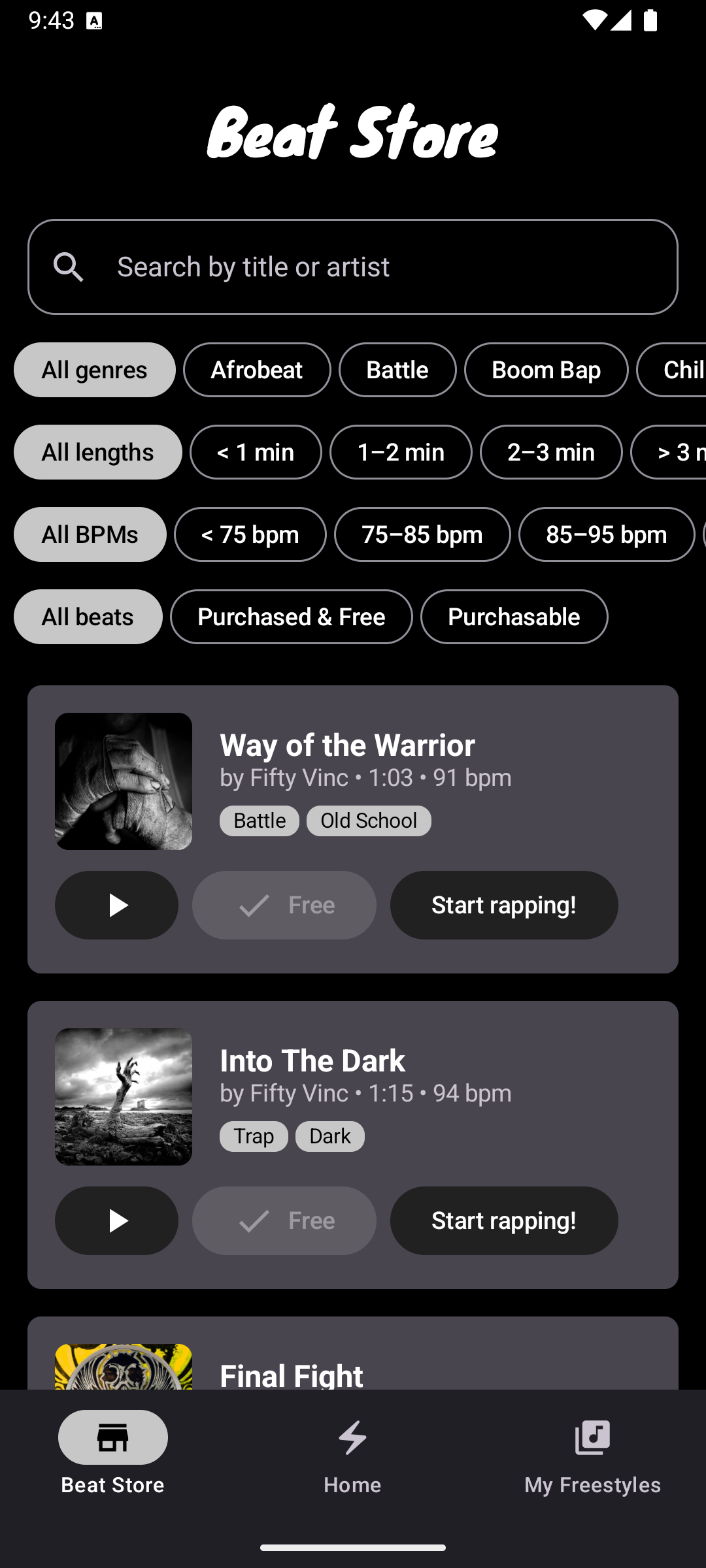 Freestyle Rap app screenshot
